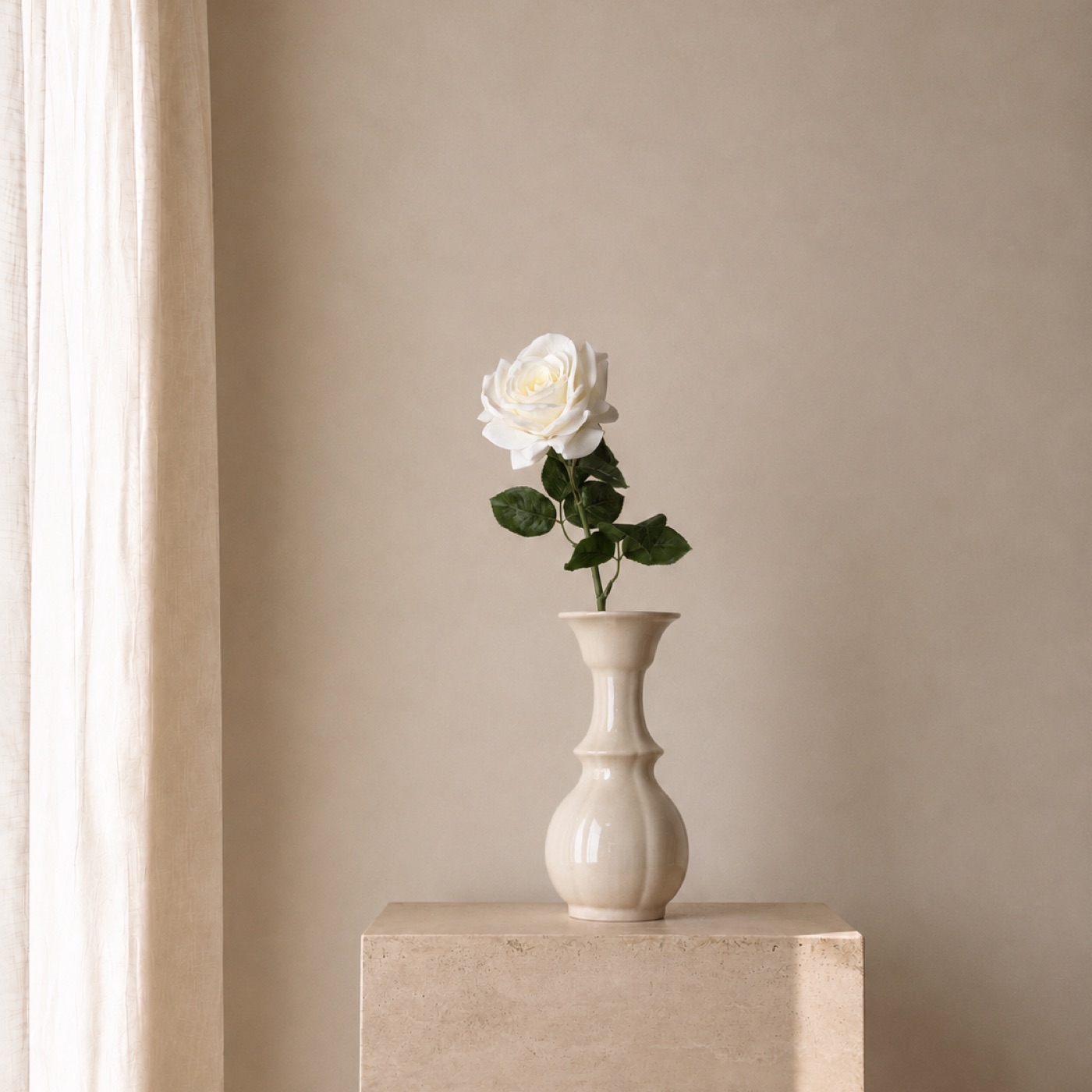 Ivory Rose Bud Branch Vase