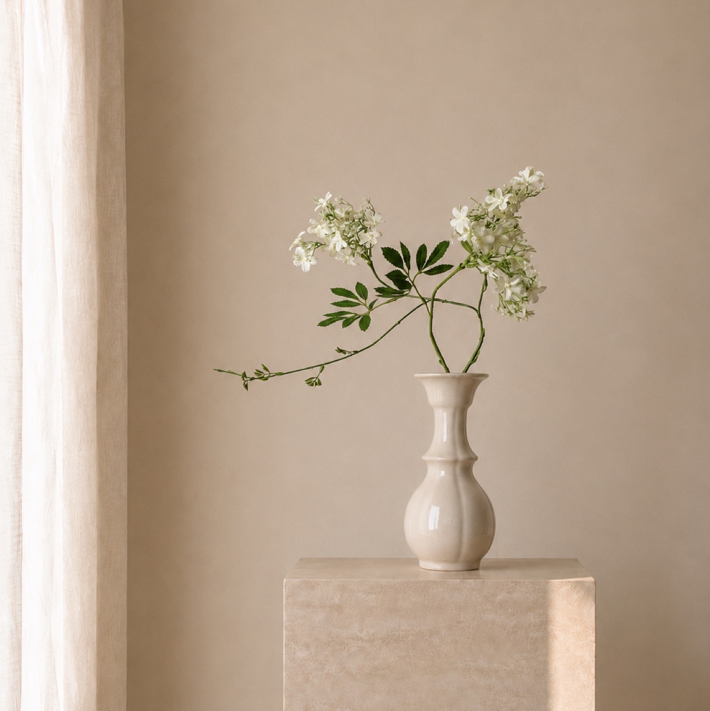 White Elderflower Branch Vase