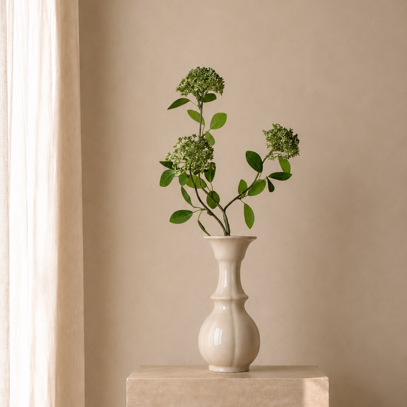 Green Viburnum Branch Vase