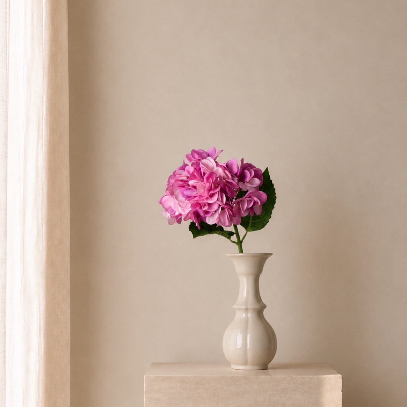 Faux Hydrangea Stem (Deep Pink)