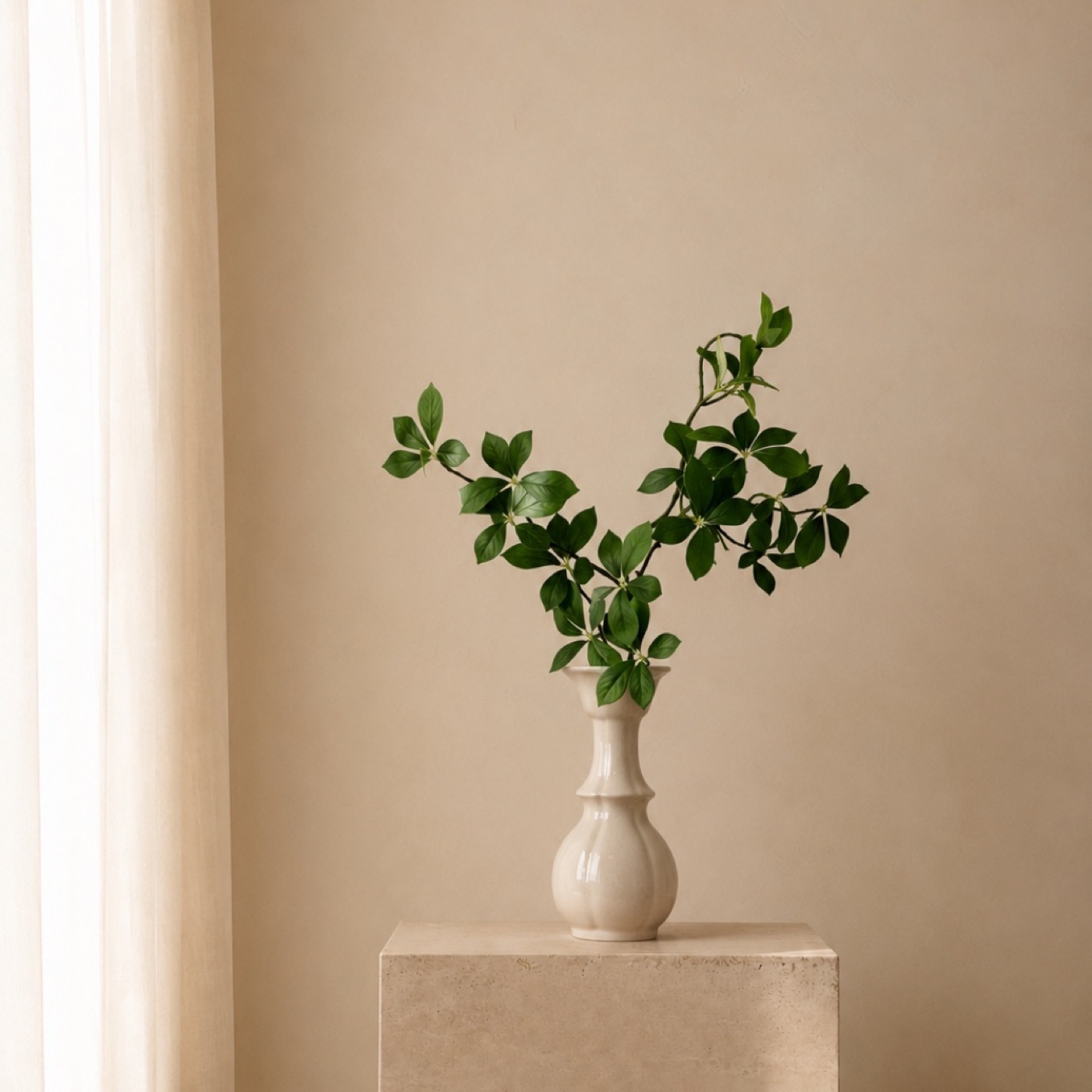 Faux Flat Gardenia Leaf Stem, Long (Green)