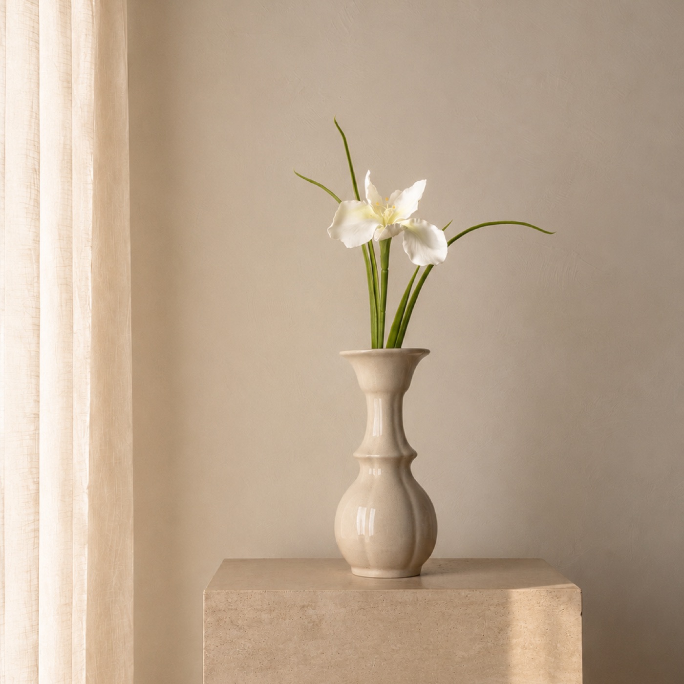 White Iris Porcelain Vase