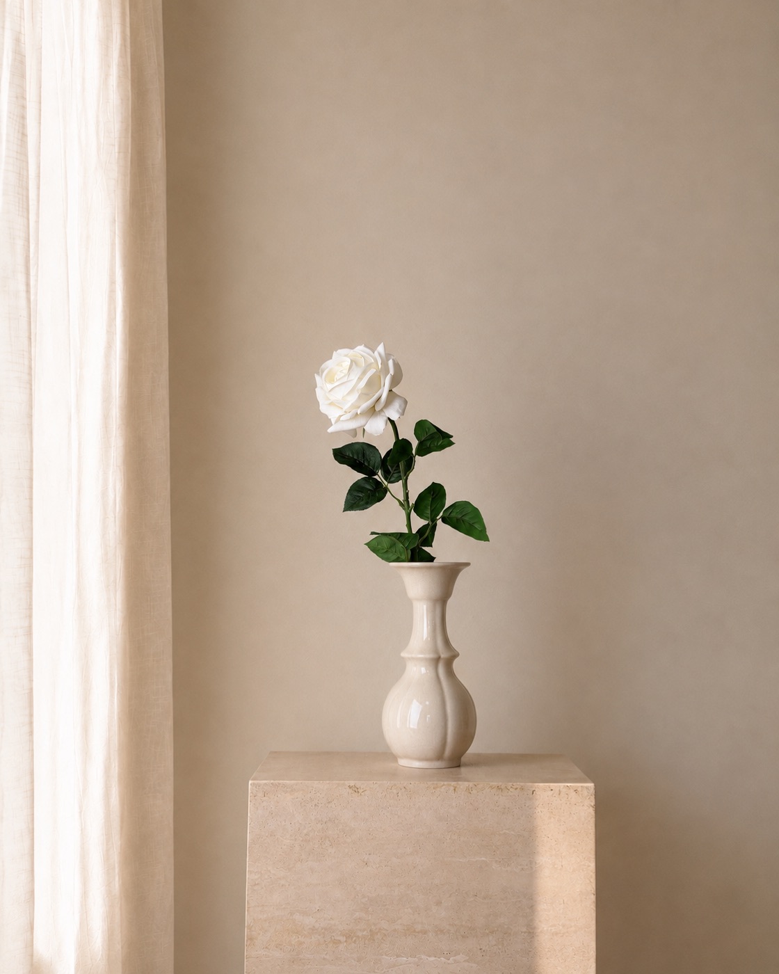 White Rose Branch Vase