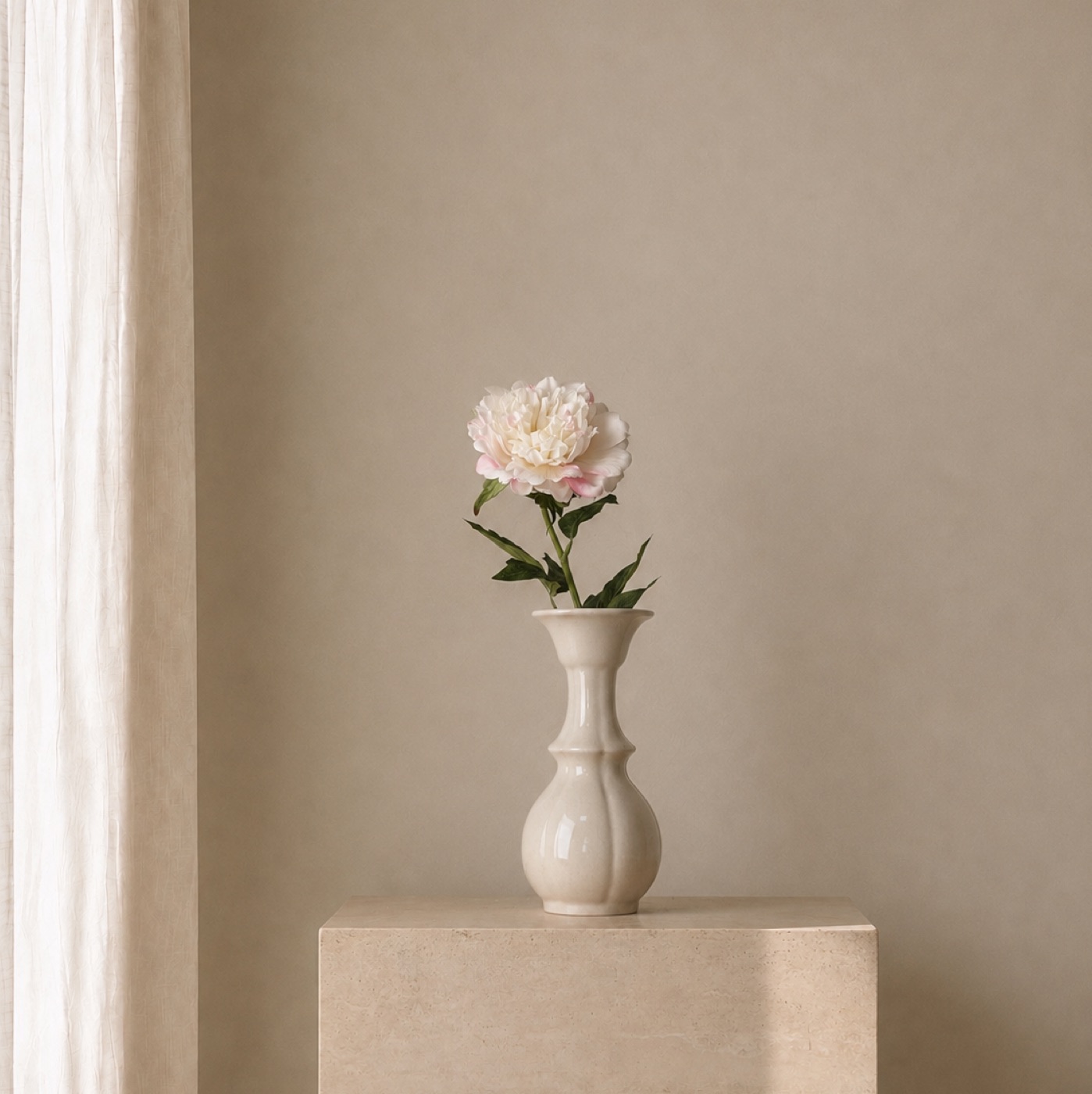 Porcelain Cream Peony Vase
