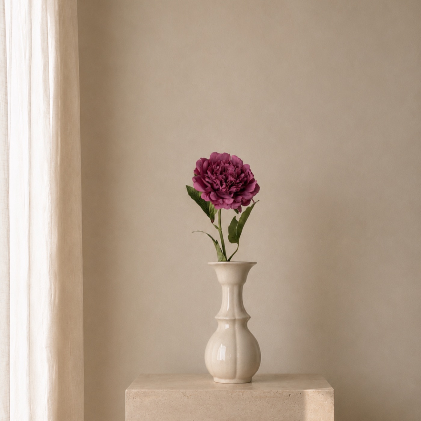 Faux Peony-Hibiscus Stem, Single Bloom (Dusty Carmine)