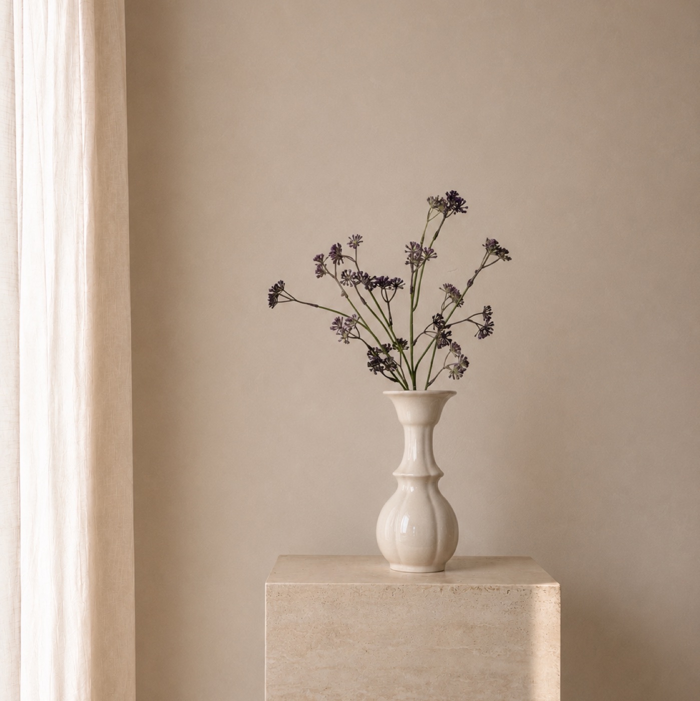Faux Rice Flower & Fennel Berry Stem (Purple)