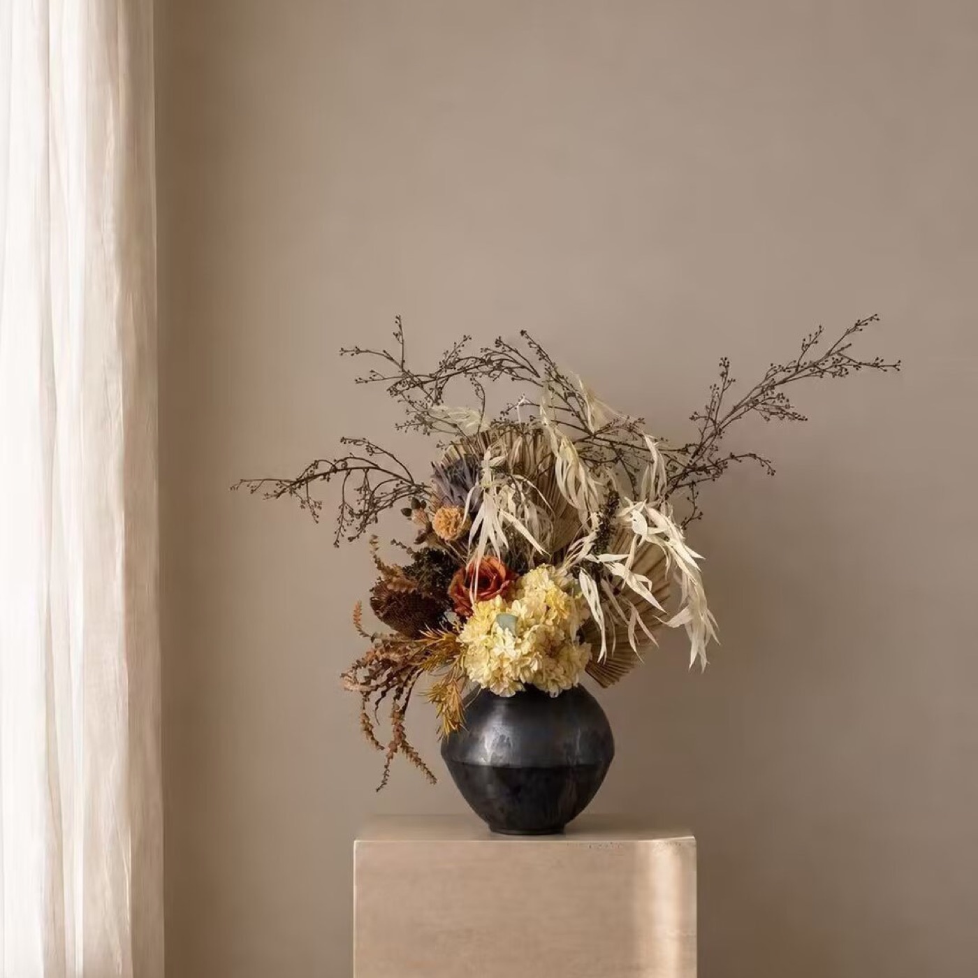 Preserved Fan Palm & Dried Floral Set