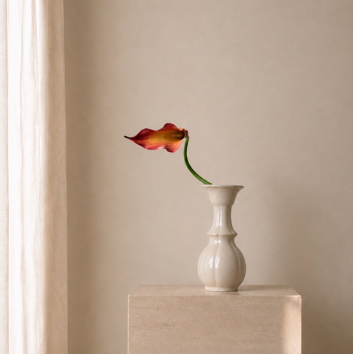 Real-Touch Calla Lily Stem (Orange, Large)