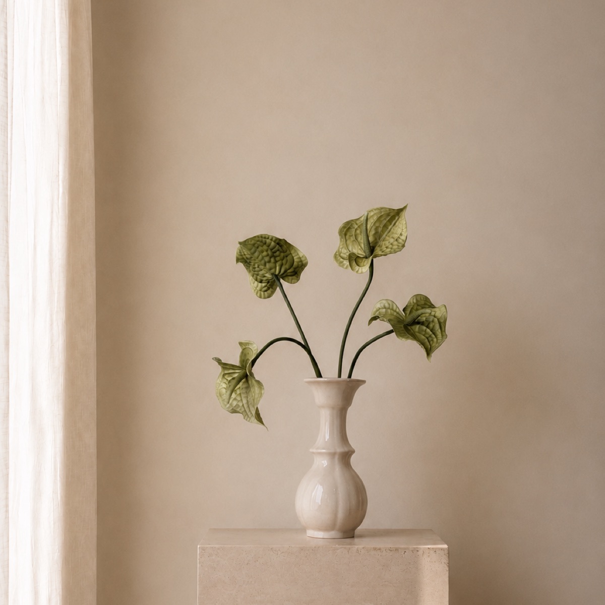 Real-Touch Heart Anthurium Stem, Large (Autumn Green) — detail 2