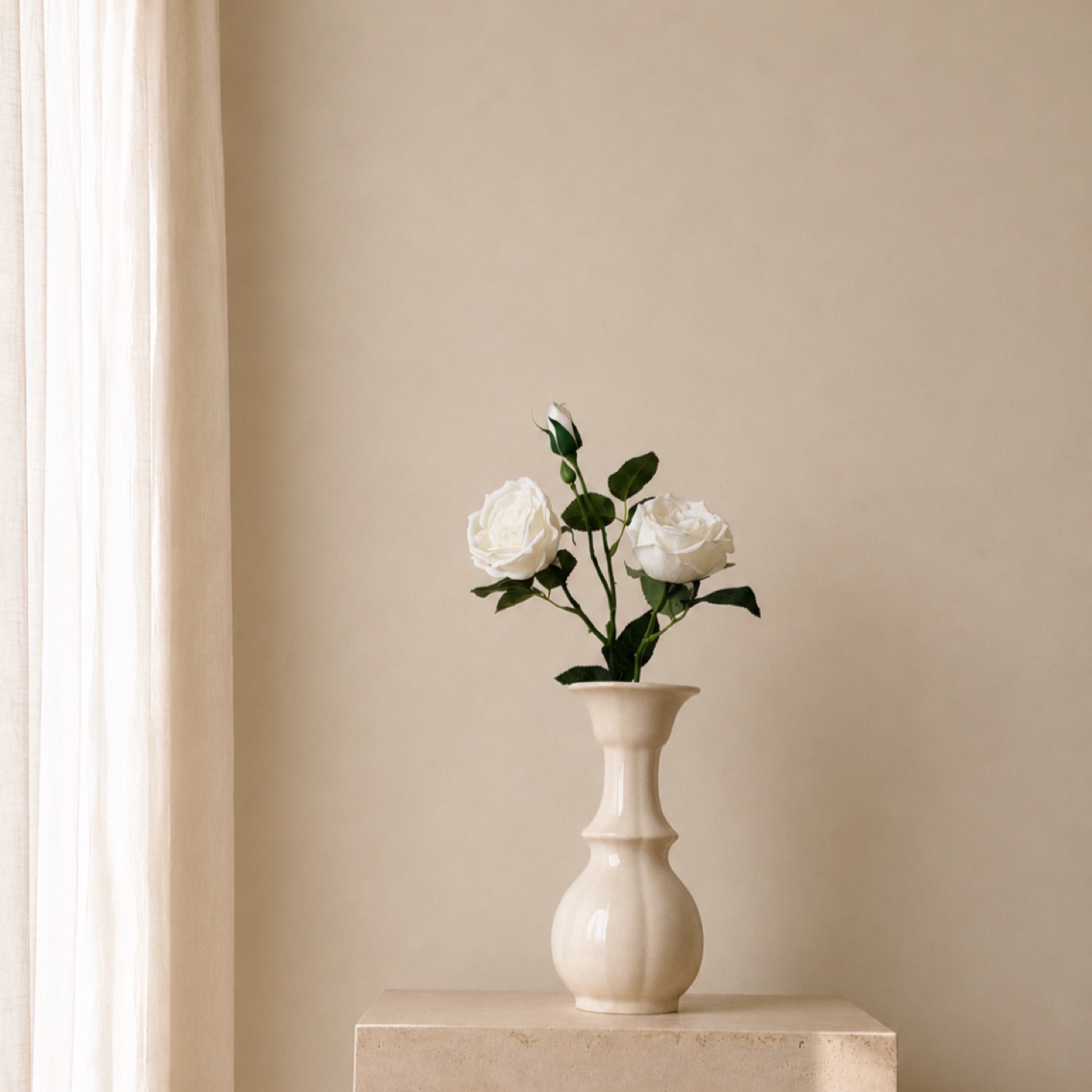 Real-Touch 'Austin' Garden Rose Stem (White)