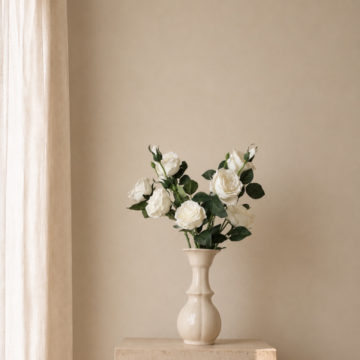 Real-Touch 'Austin' Garden Rose Stem (White) — detail 2