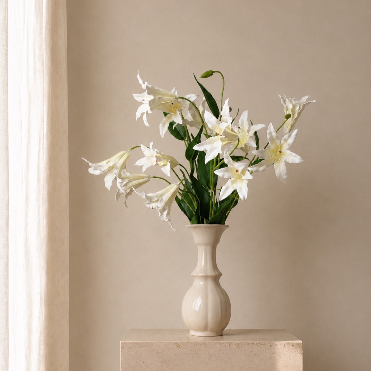 Real-Touch Gloriosa Lily & Delphinium Stem (White)