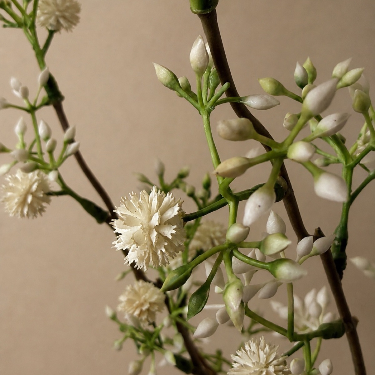 Faux Mimosa & Globe Thistle Stem (White) — detail 3