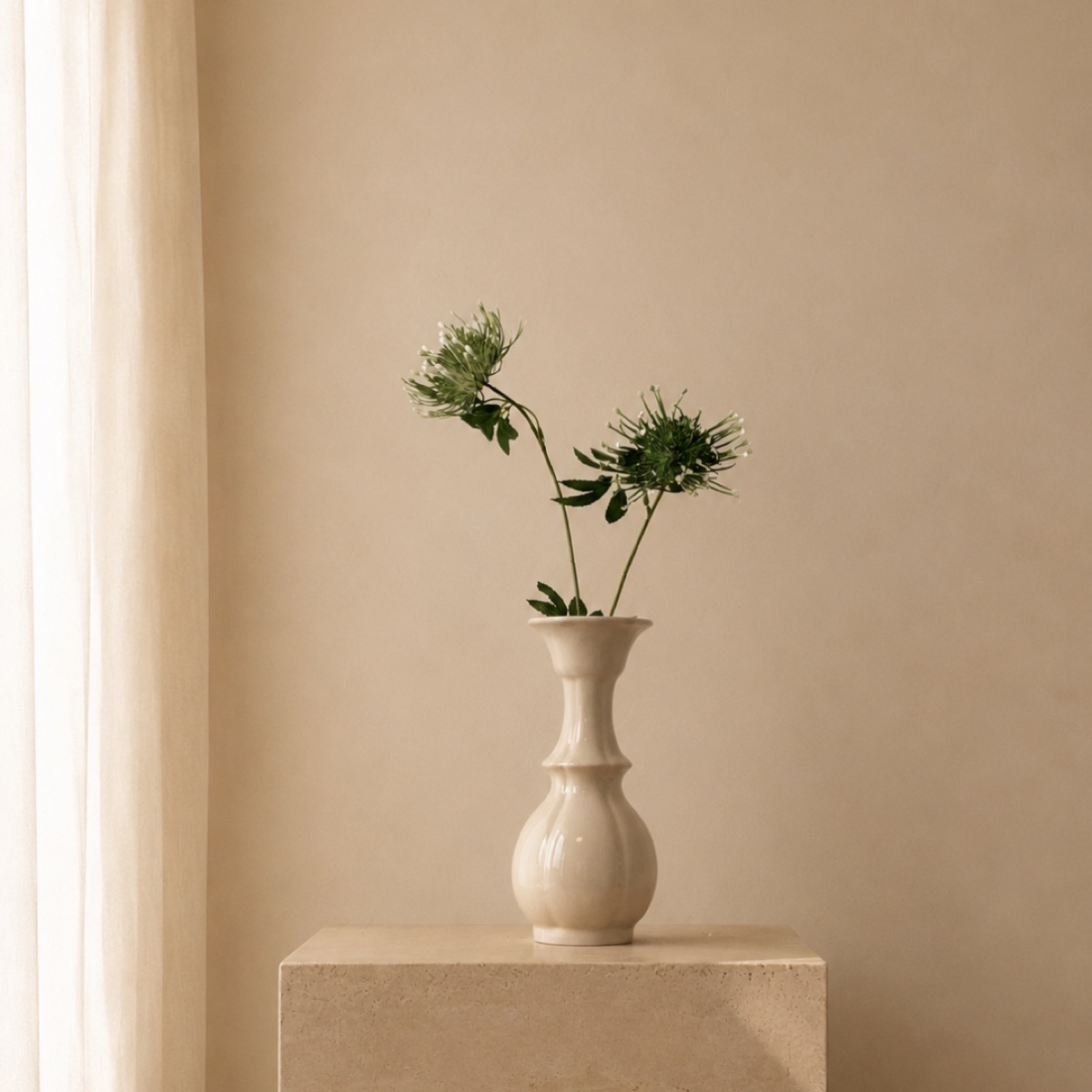 Faux Pincushion Protea & Firework Chrysanth Stem (Green) — detail 2