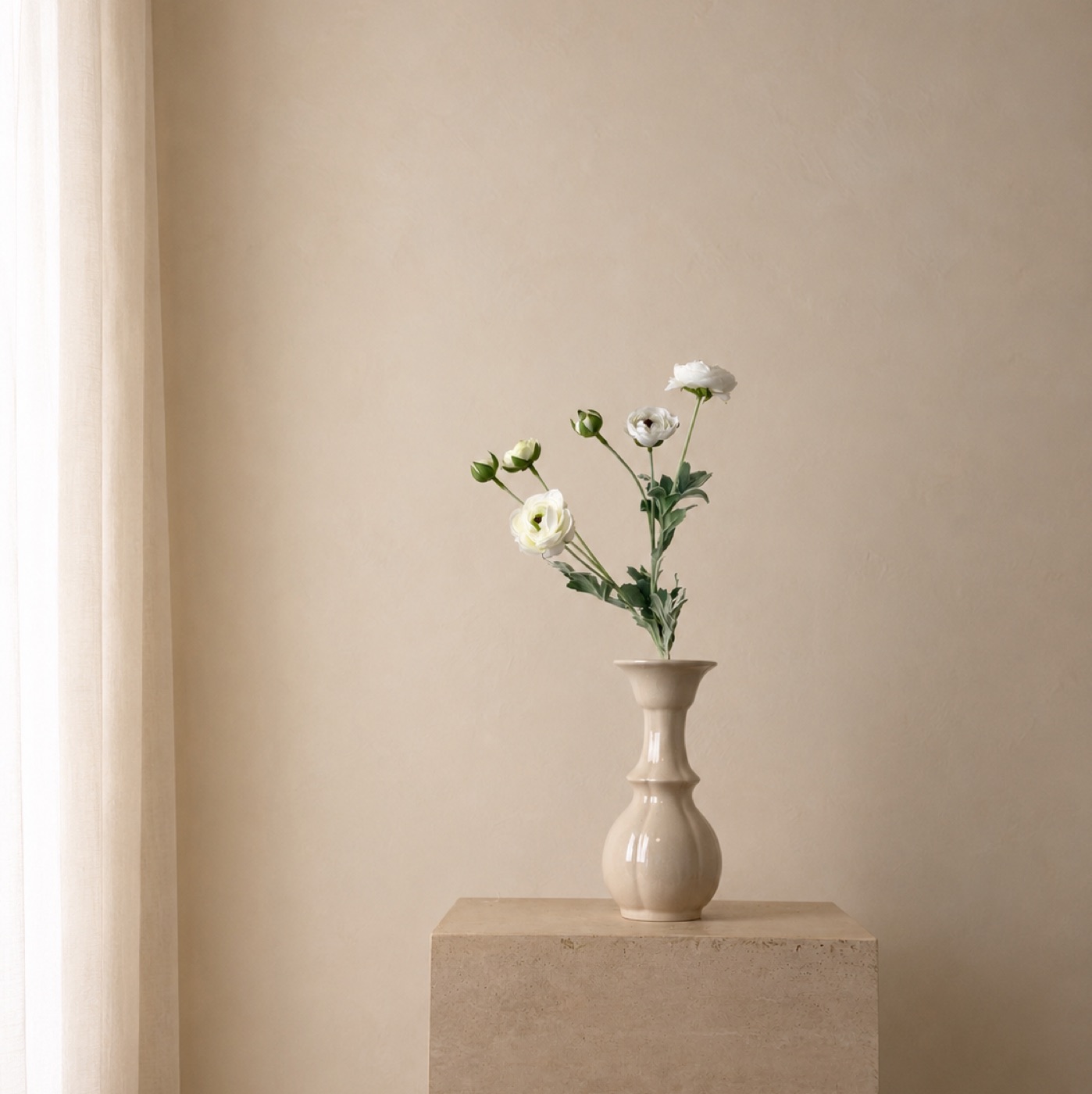 Faux Ranunculus & Lisianthus Spray, 6-Bloom (Creamy White)