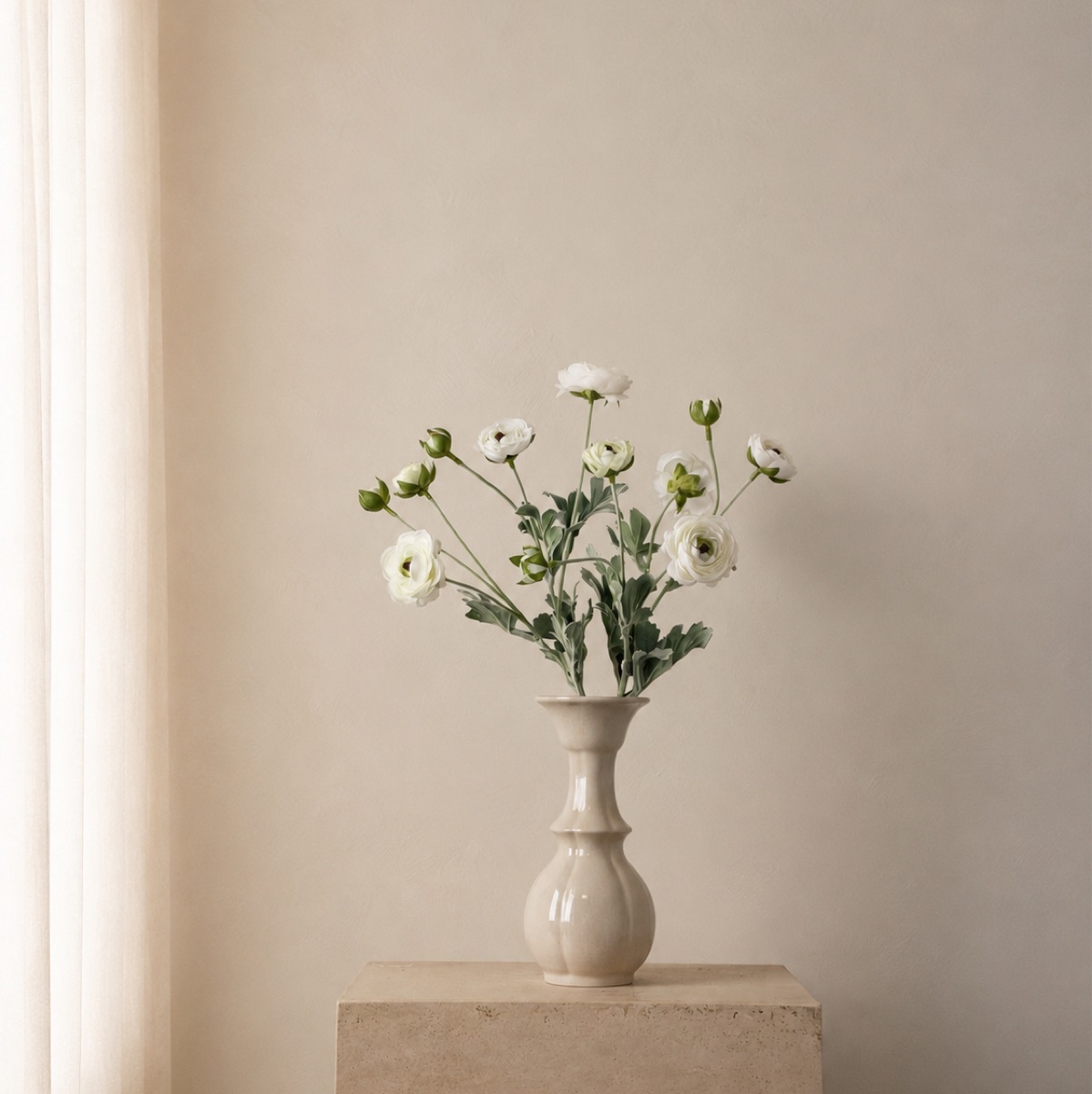 Faux Ranunculus & Lisianthus Spray, 6-Bloom (Creamy White) — detail 2