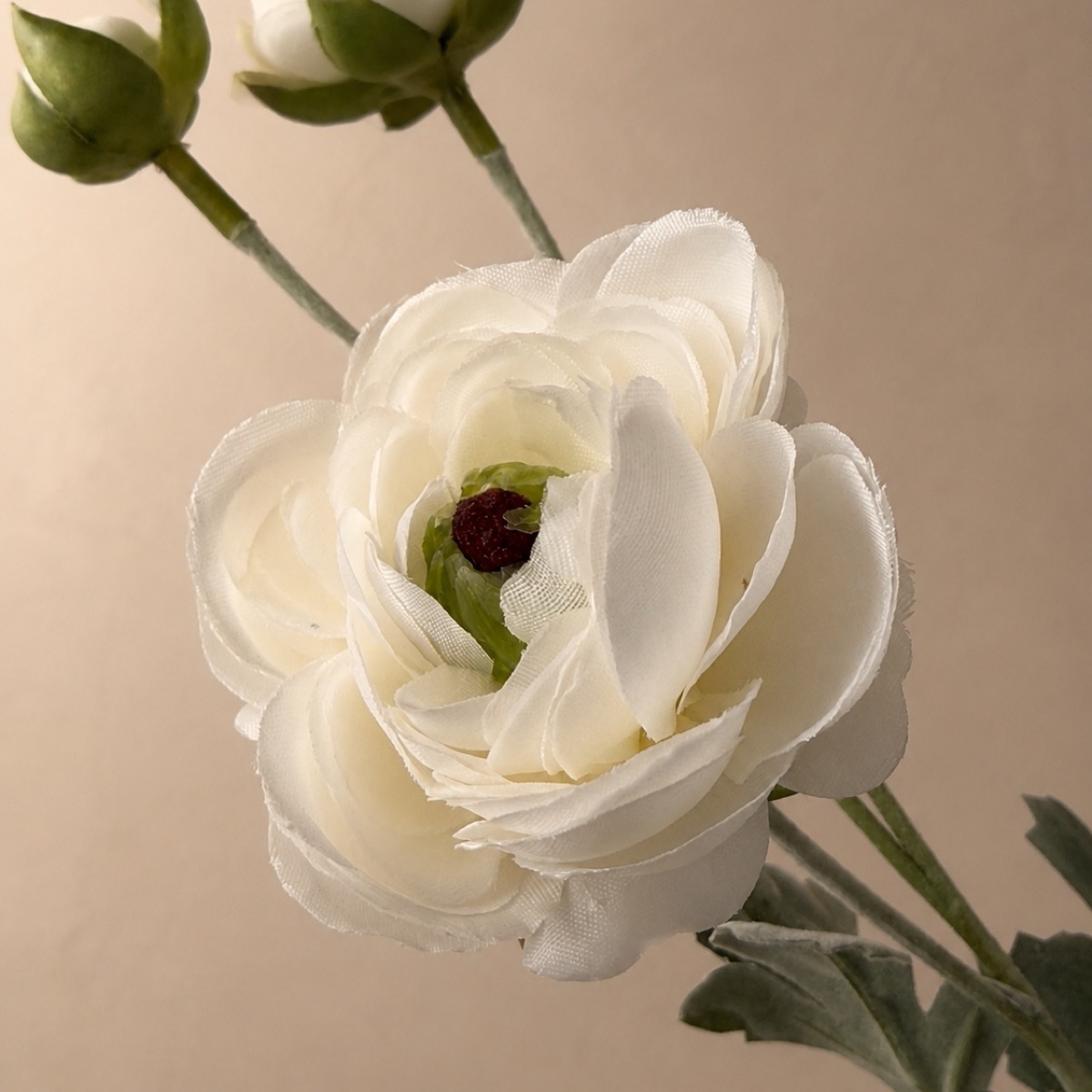 Faux Ranunculus & Lisianthus Spray, 6-Bloom (Creamy White) — detail 3