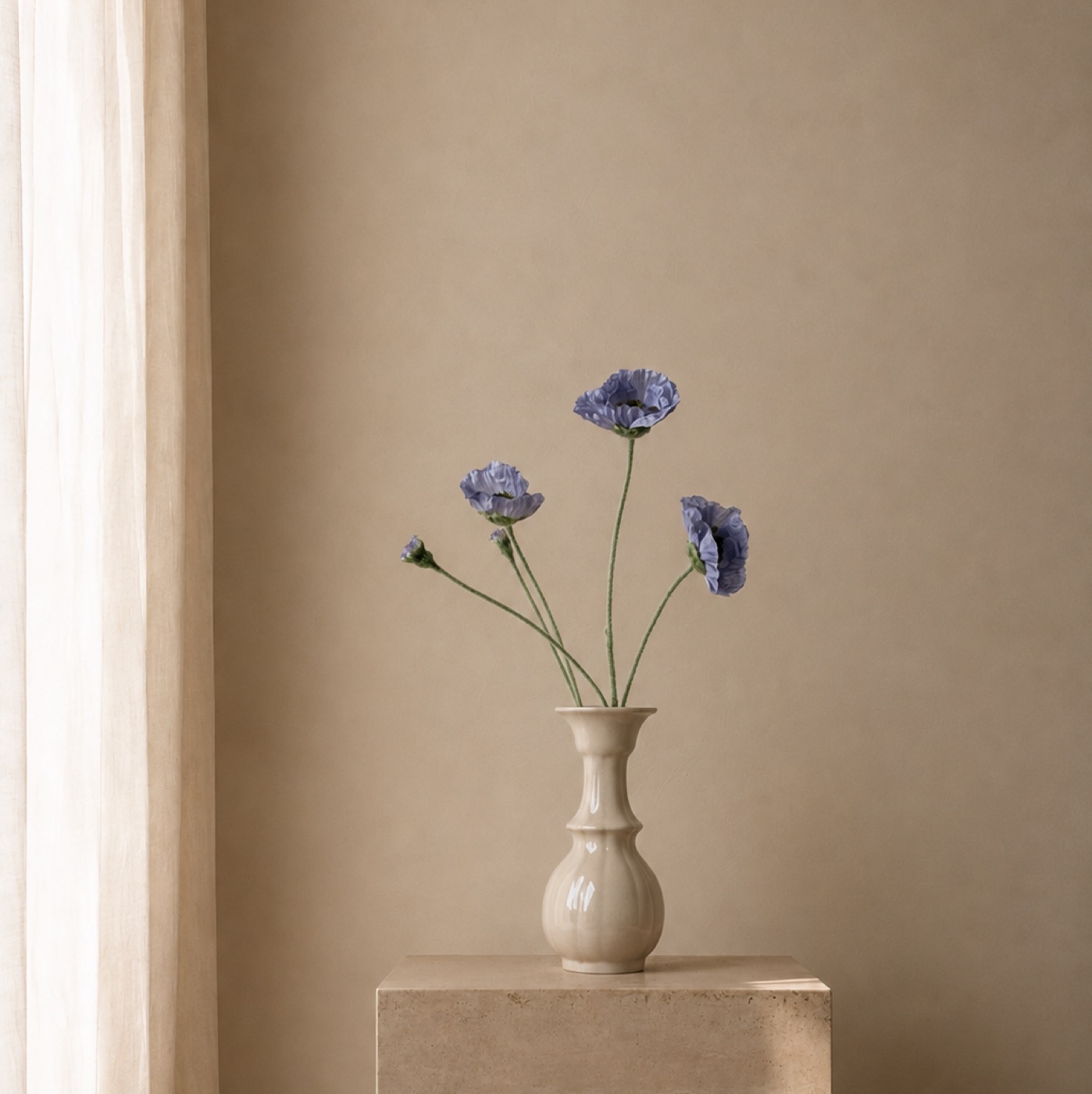 Faux Corn Poppy Spray, 5-Bloom (Purple-Grey)