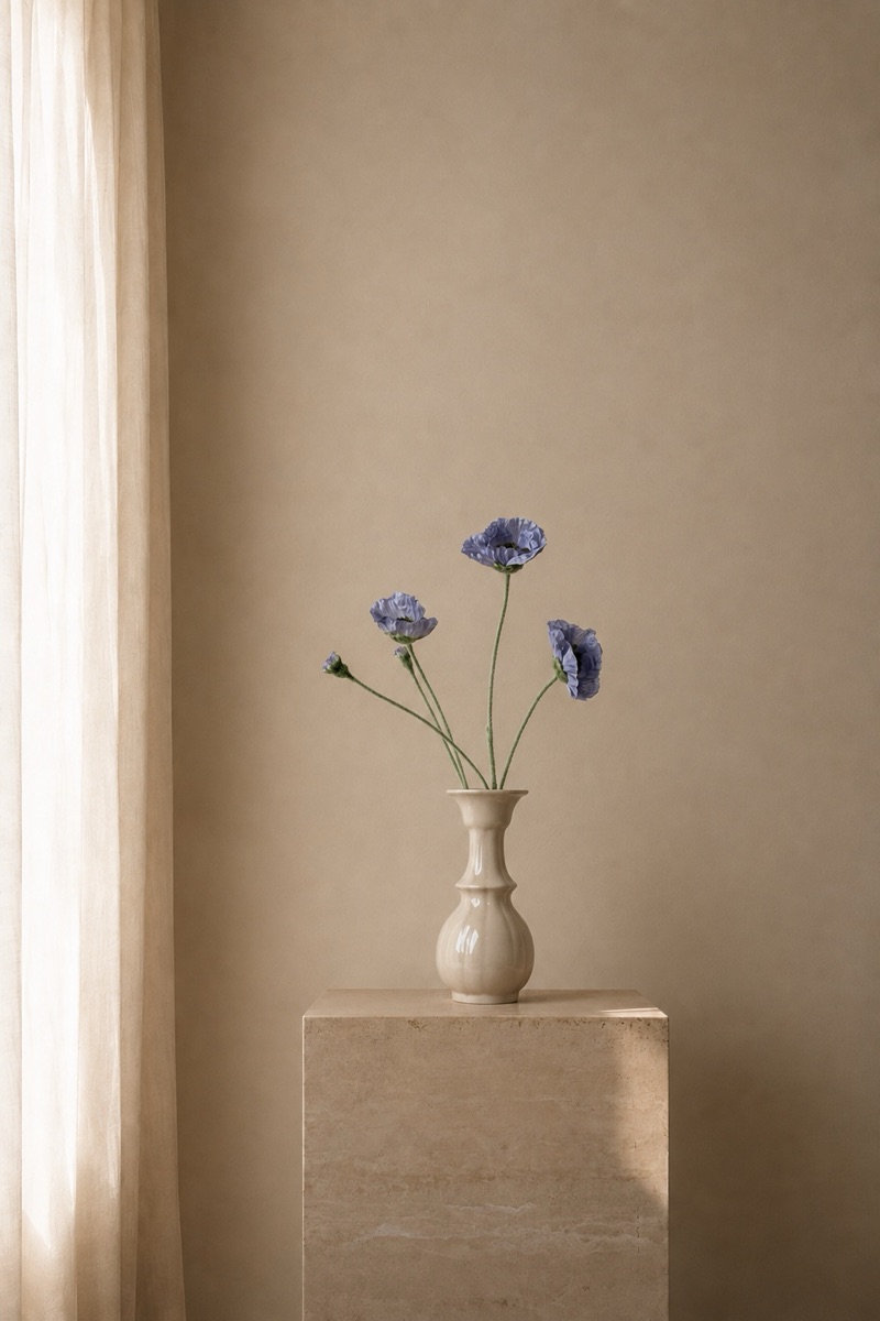Faux Corn Poppy Spray, 5-Bloom (Purple-Grey)