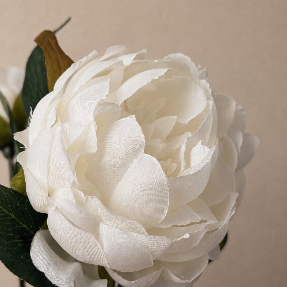 Faux Hibiscus Peony Spray, 3-Bloom, Short Stem (White) — detail 3