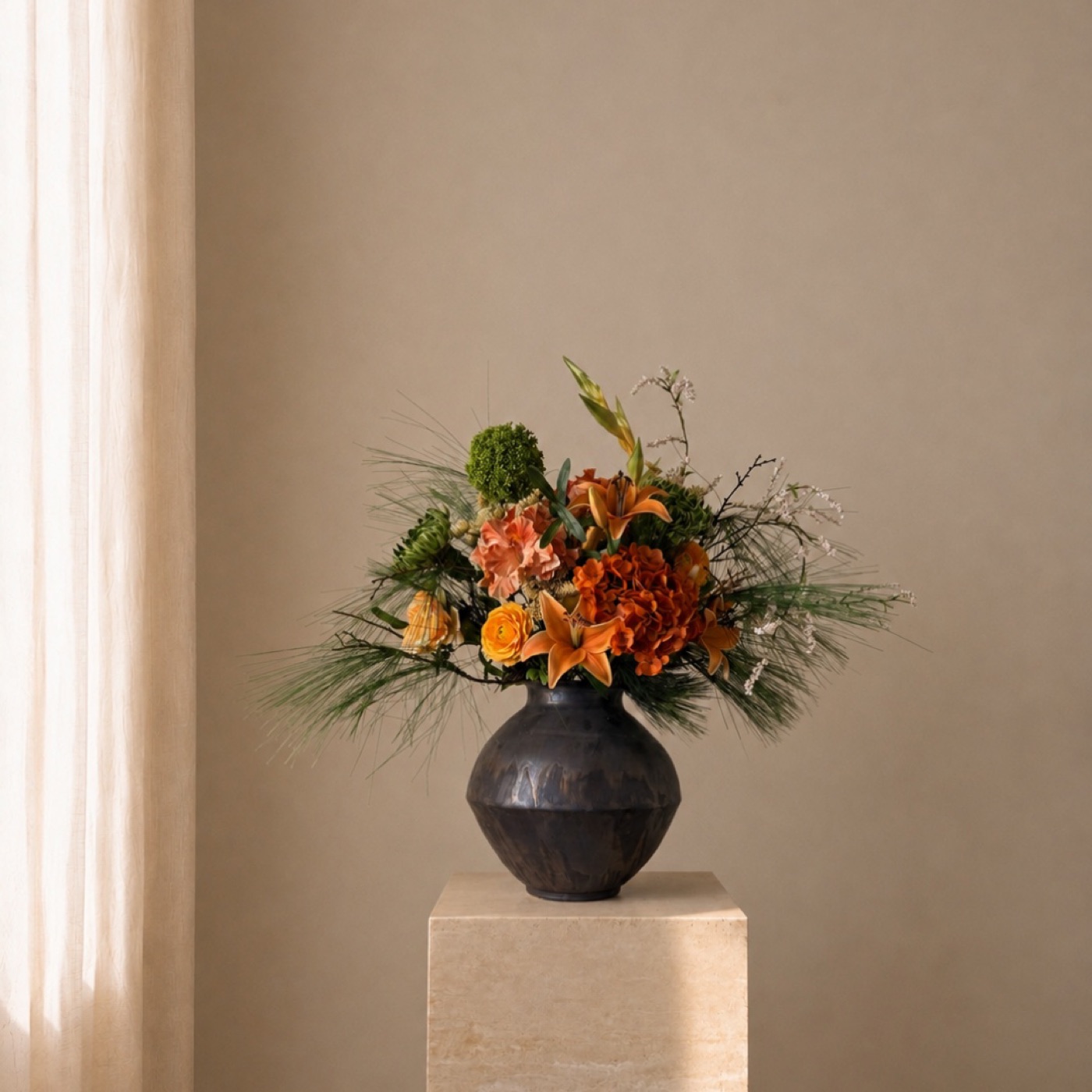 Autumn Lily, Hydrangea & Pine Floral Set