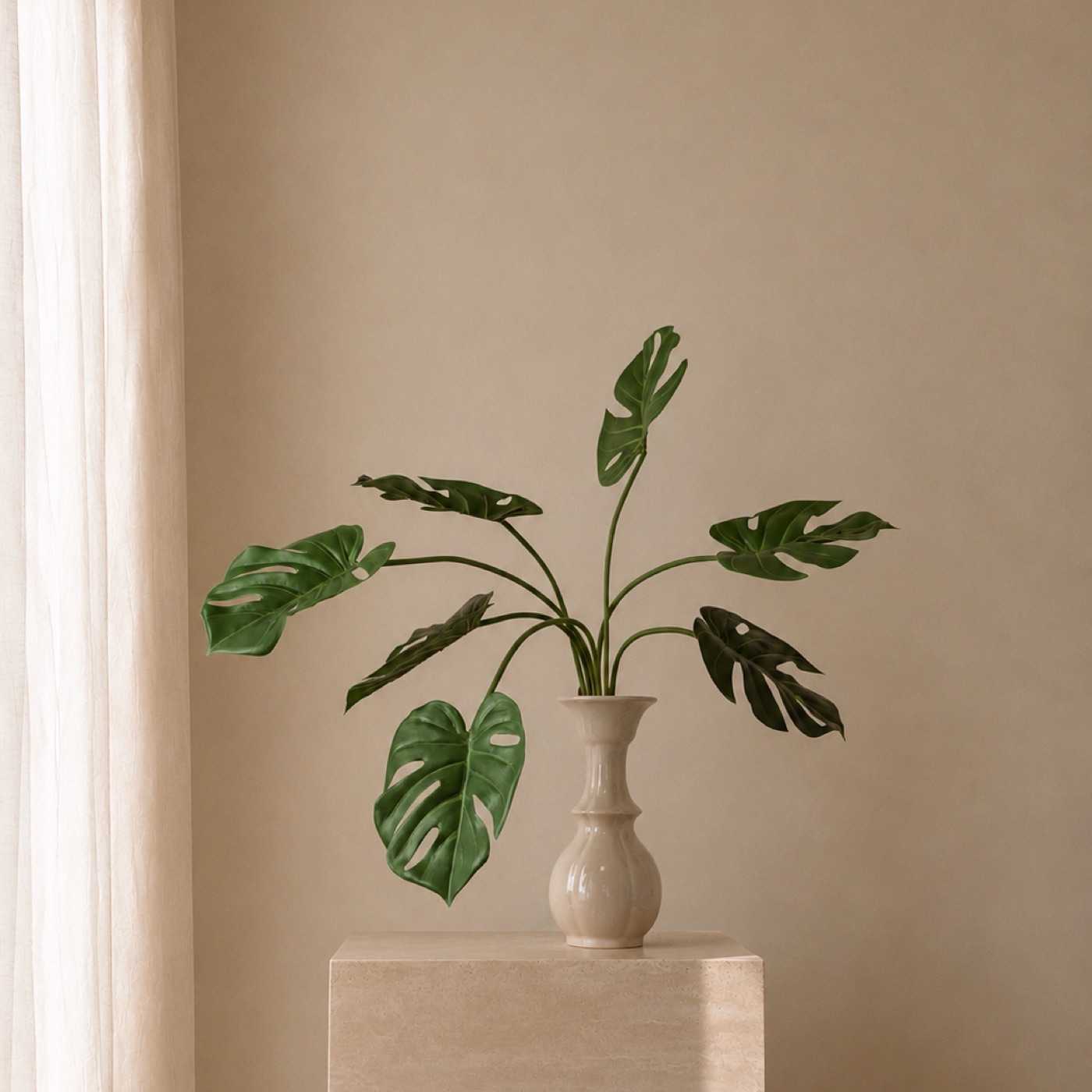 Real-Touch Monstera Leaves, 7-Head (Green)