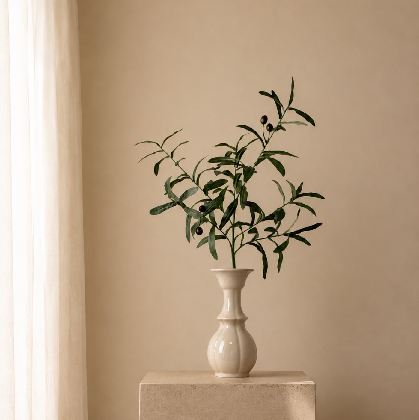 Faux Olive Branch with Berries, 6-Branch (Green)