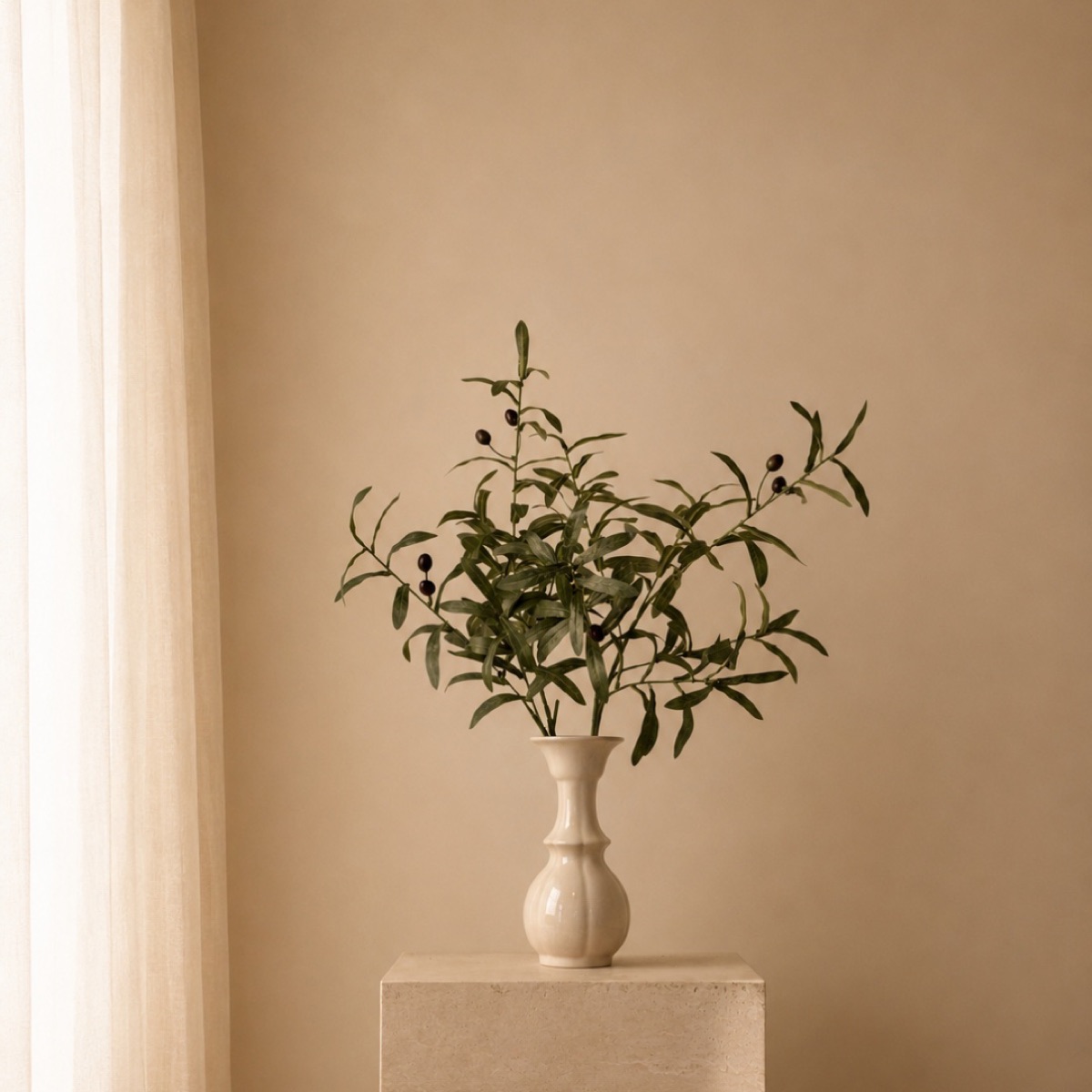 Faux Olive Branch with Berries, 6-Branch (Green) — detail 2