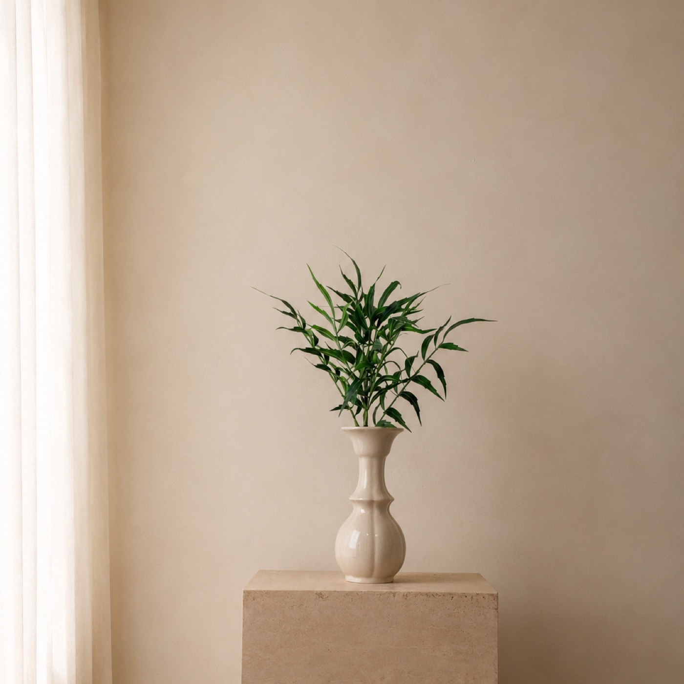 Faux Yellow Nandina Branch, 9-Leaf (3D Green)