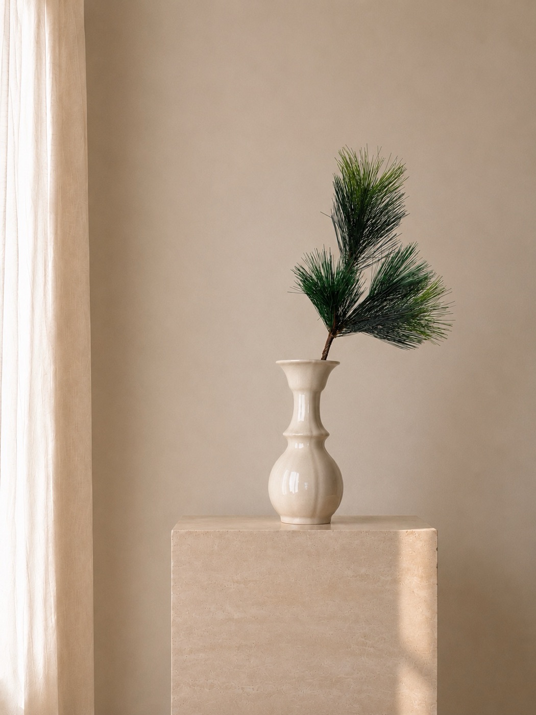 Faux Pine Branch, 5-Cluster (Green)