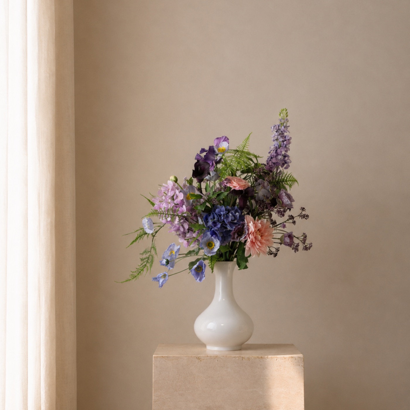 Delphinium & Corn Poppy Floral Set, Pink-Purple