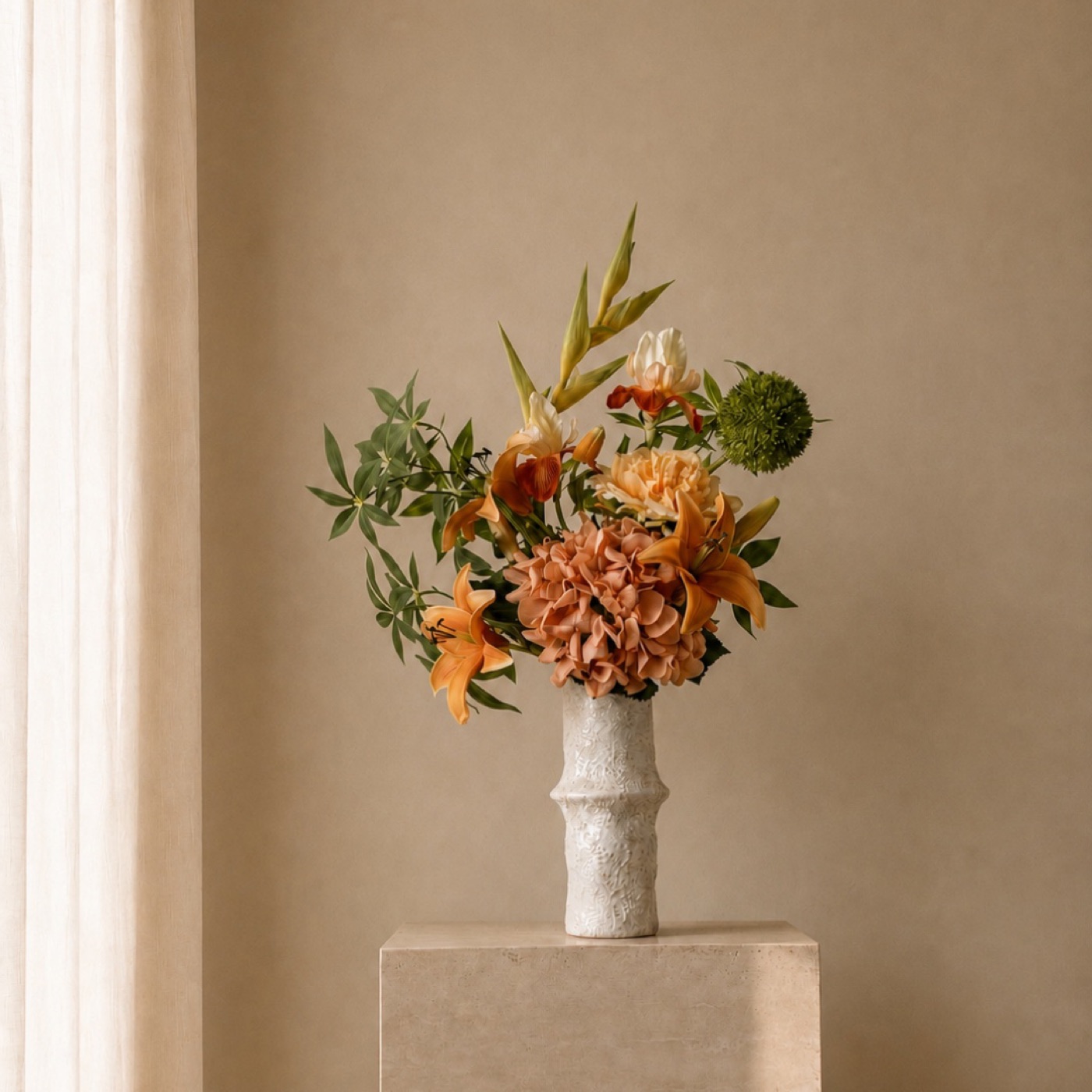 Orange Lily, Hydrangea & Pieris Floral Set