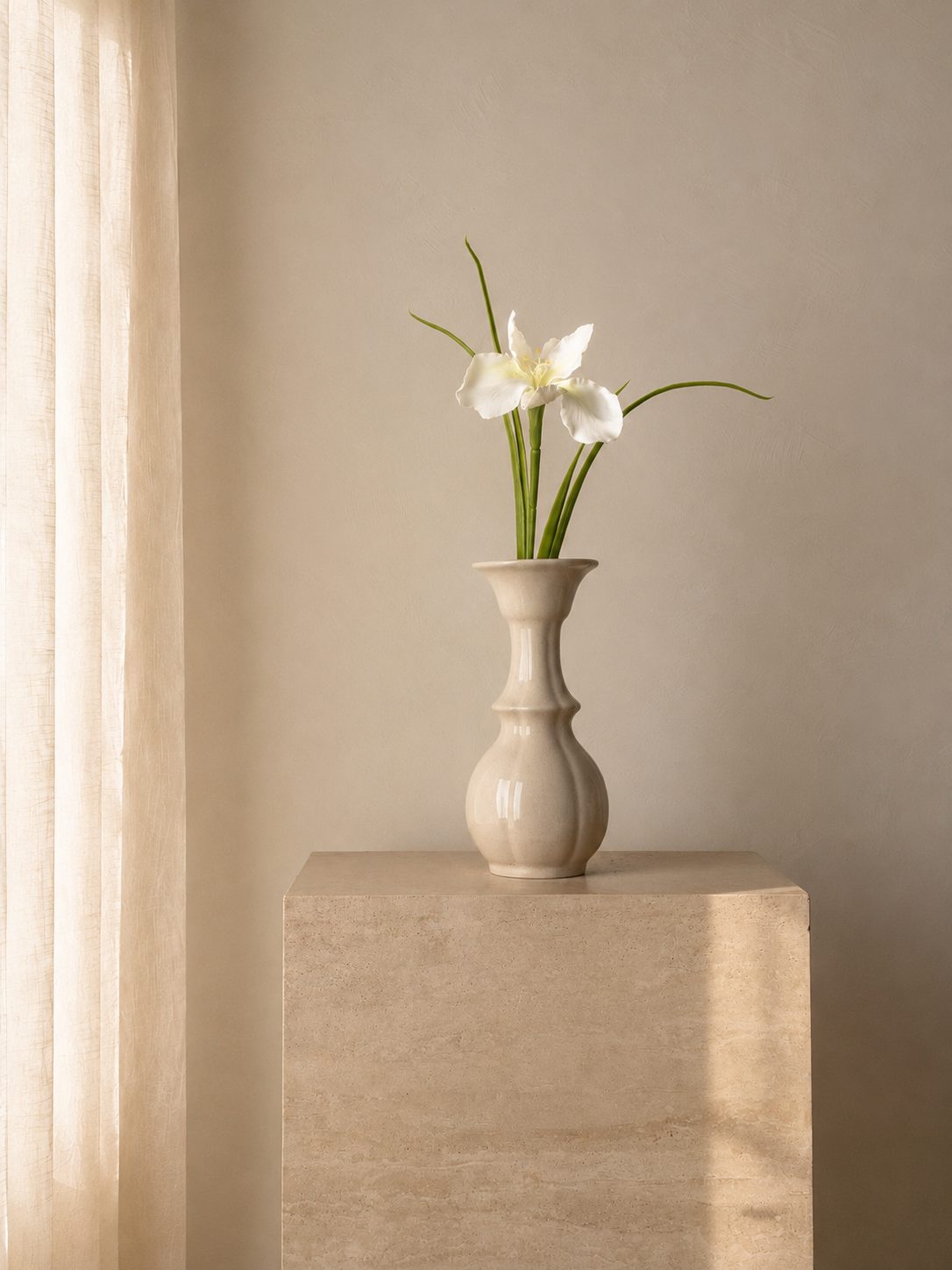 White Iris Porcelain Vase