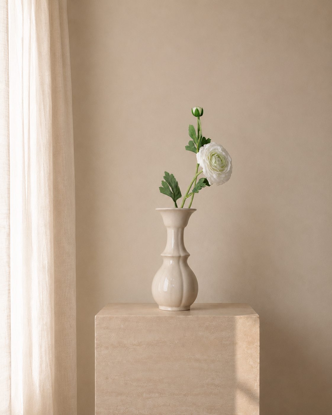 White Ranunculus Bud Vase